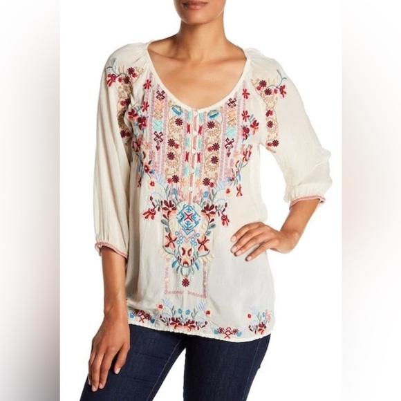 Johnny Was Dolora Scoop Neck Embroidered Shirt Top | Size Small - Picture 4 of 9
